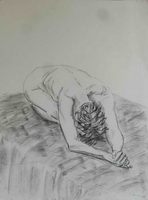 vrouw houtskool 50 cm x 70 cm